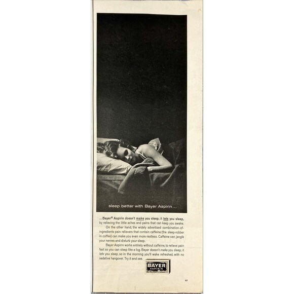 Bayer Aspirin "Sleep Better with Bayer" Vintage Print Ad 1964 - Picture 1 of 3